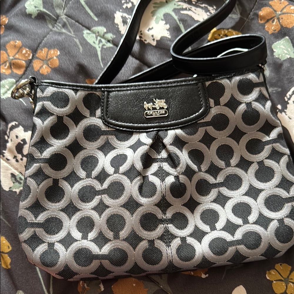 Coach Black and Gray Crossbody Bag with Signature Pattern